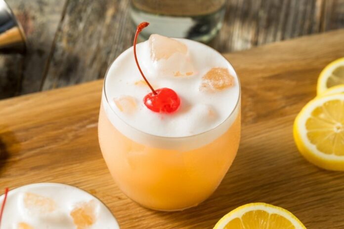 Bourbon Whiskey Sour with Foam and Cherry