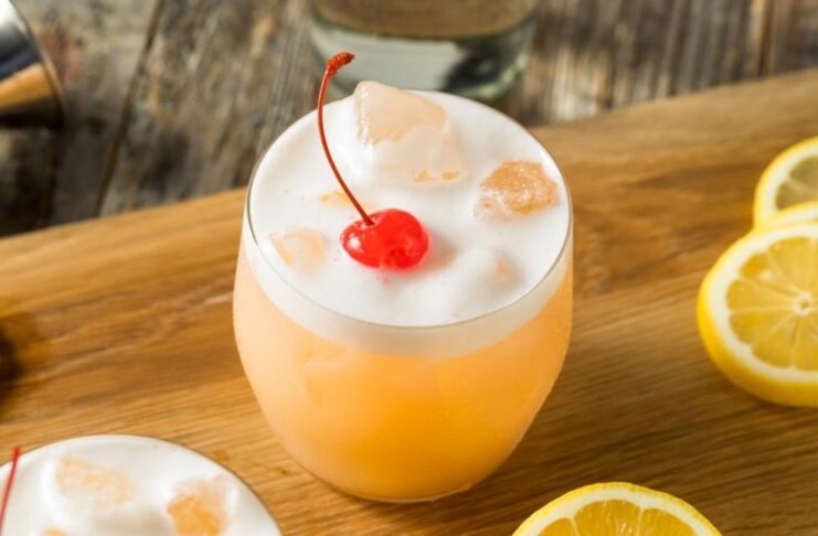 Bourbon Whiskey Sour with Foam and Cherry