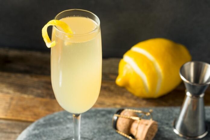 French 75 Cocktail with Lemon Twist and Gin