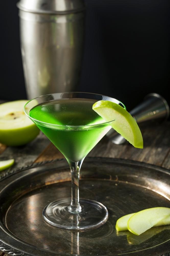 Green Apple Martini with Cocktail Shaker and Jigger