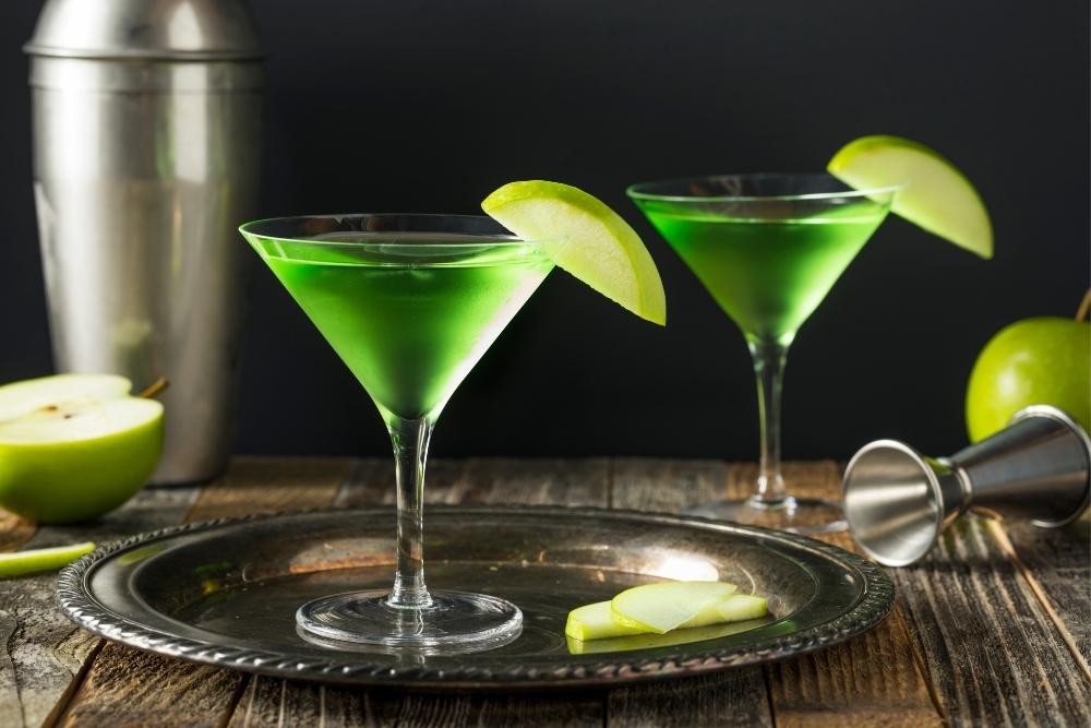 Two Apple Martinis on Serving Plate