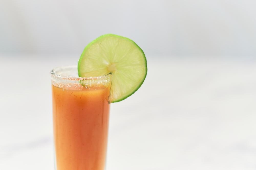 Mexican Candy Shot Closeup with Lime and Tajin