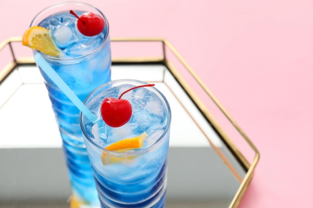 Blue Motorcycle Cocktail on Serving Tray