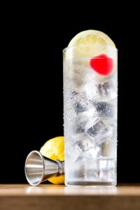 John Collins Drink with Lemon and Cherry