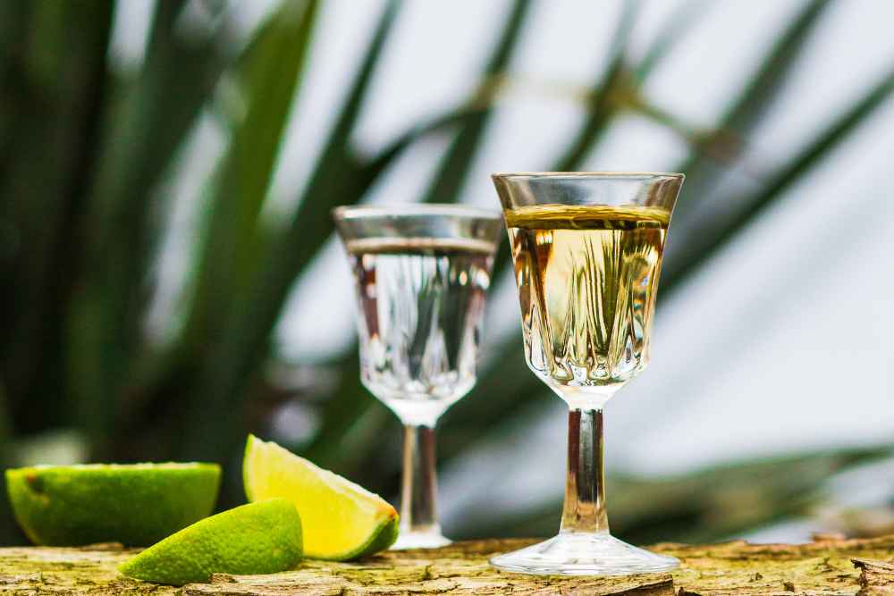 White and Aged Tequila in Glasses - Blanco Reposado and Anejo
