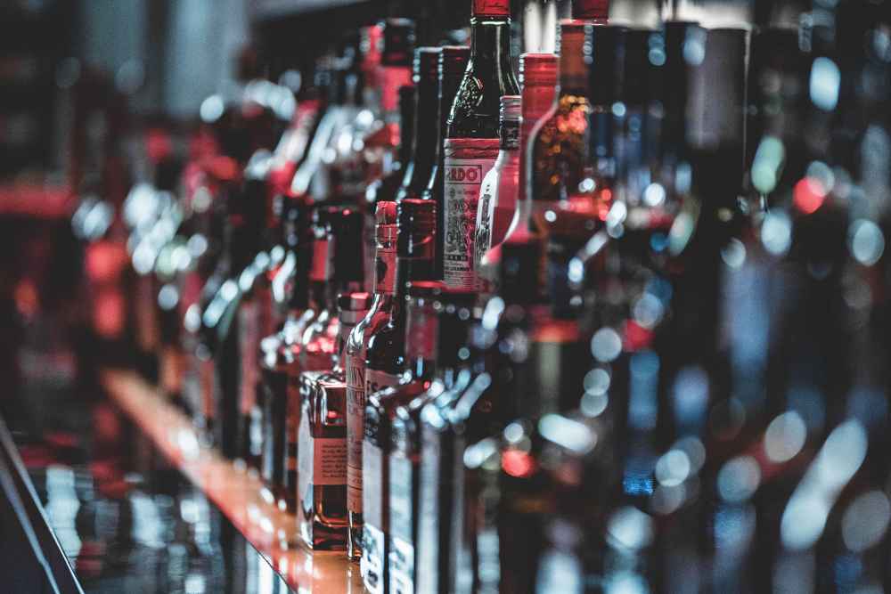 Liquor Bottles on Bar Shelf